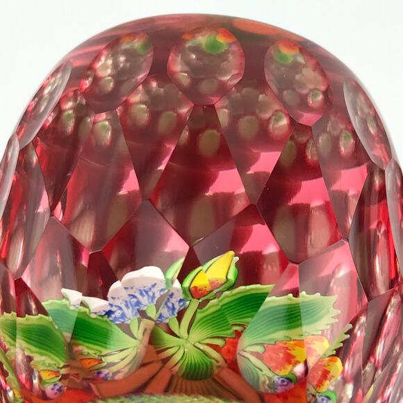 Perthshire 1994G Overlay Bouquet Lampwork Flower Geometric Faceting Paperweight - Picture 10 of 16
